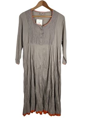Anokhi NWT Organic Cotton Midi Dress XL Gray Orange Trim Anarkali